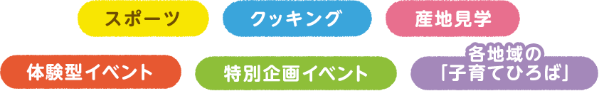 スポーツ クッキング 産地見学 体験型イベント 特別企画イベント 各地域の「子育てひろば」