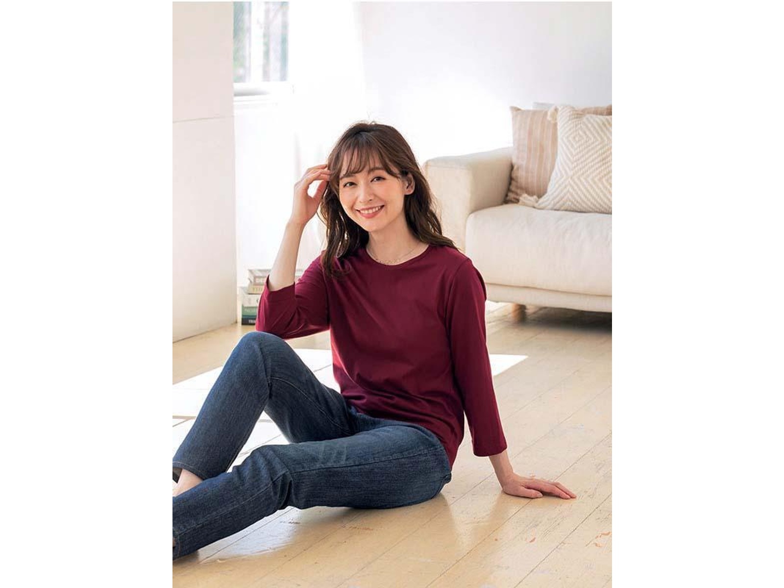 インド綿七分袖Tシャツ 1枚 ワイン M| コープこうべネット