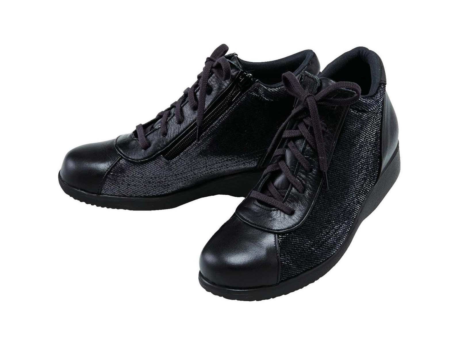 たびらく豚革4Eコンビアンクルスニーカー 1足 ブラック 24．0cm