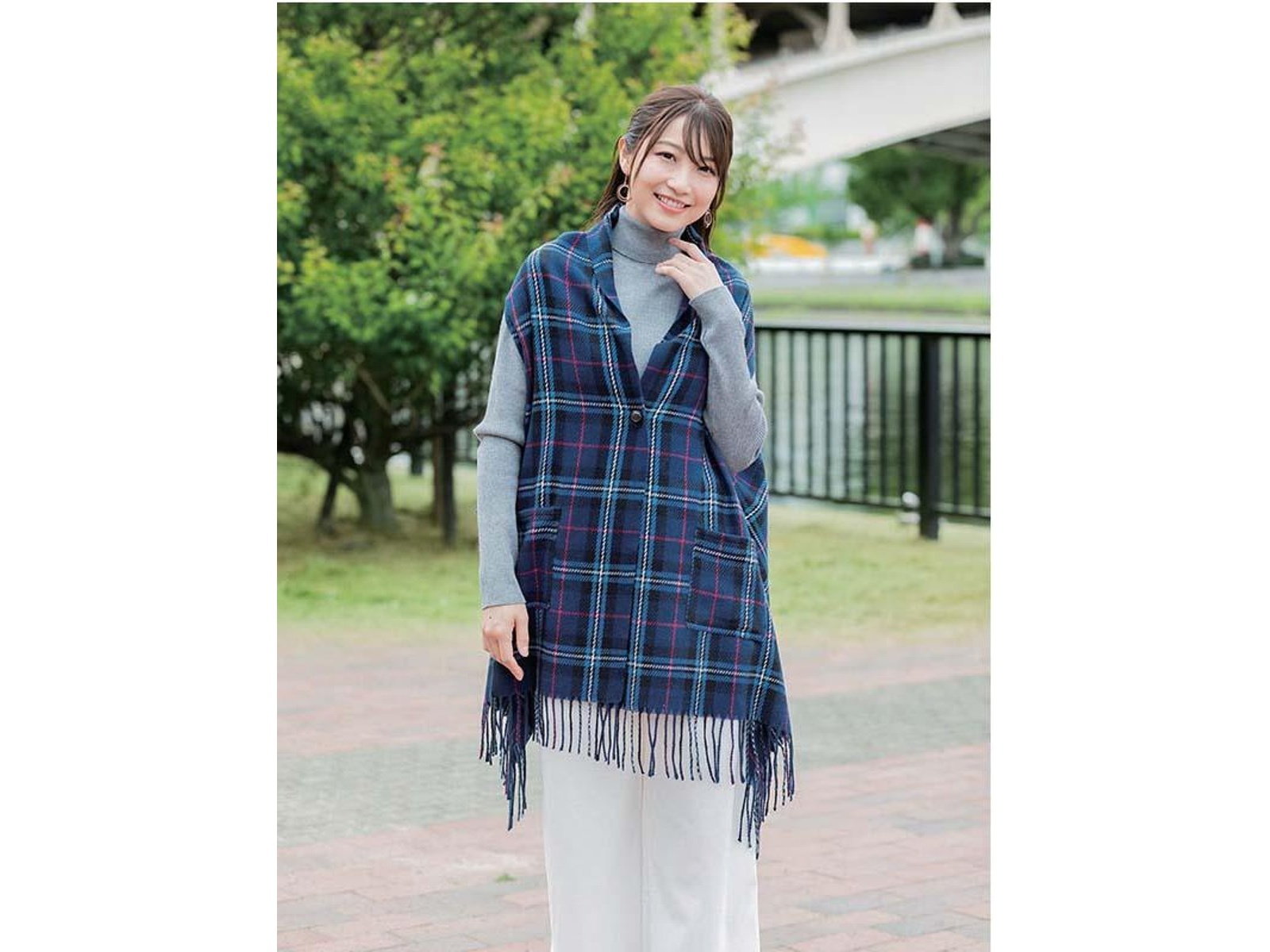 ストールベスト 1枚 ネイビーチェック 幅約58×長さ約200cm