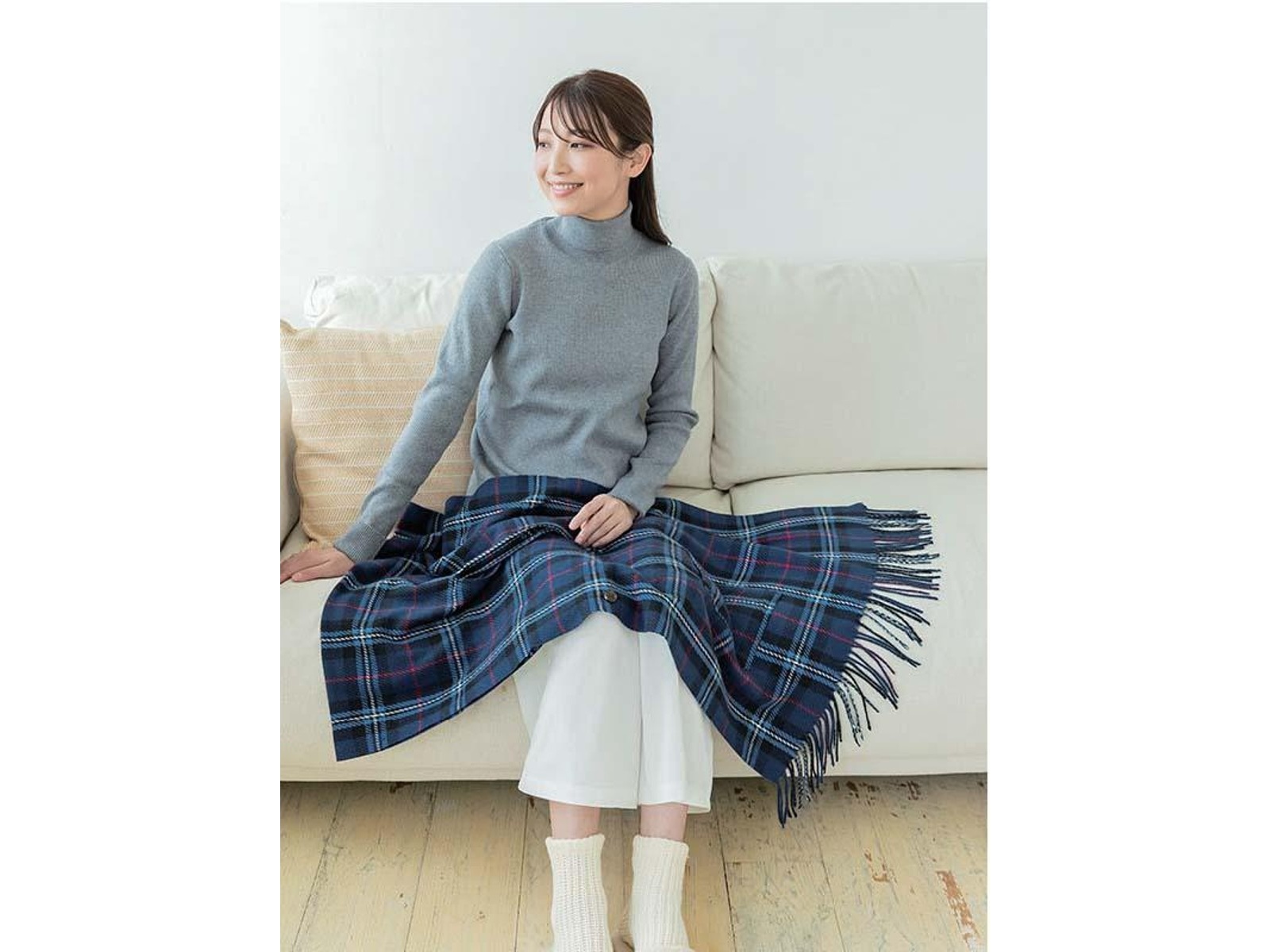 ストールベスト 1枚 ネイビーチェック 幅約58×長さ約200cm