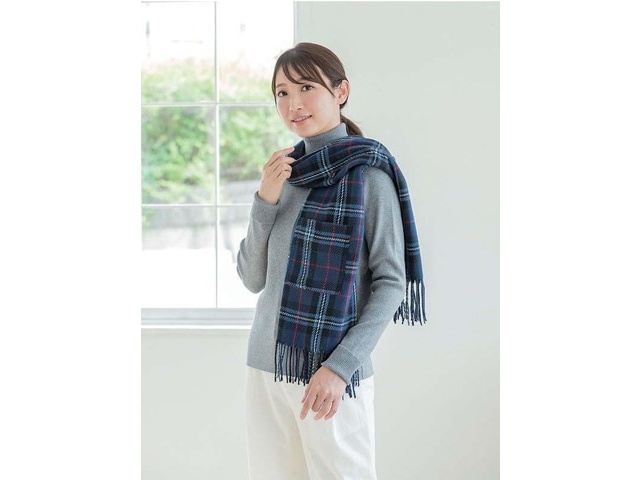 ストールベスト 1枚 ネイビーチェック 幅約58×長さ約200cm