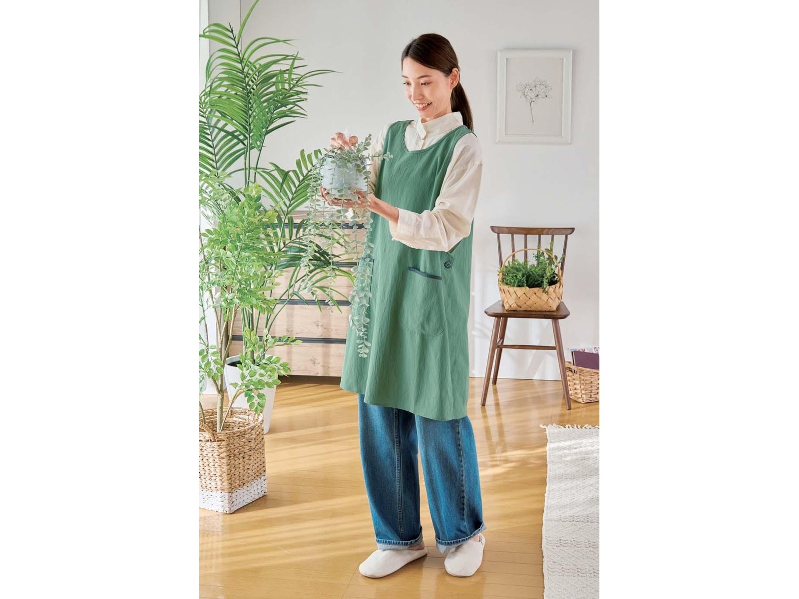 愛着良品 きごこち楽しむ 1枚コーデエプロン 1枚 セージグリーン