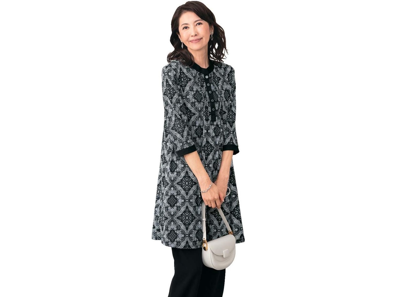 七分袖ピンタックチュニックプルオーバー 1枚 黒系 M～L| コープ