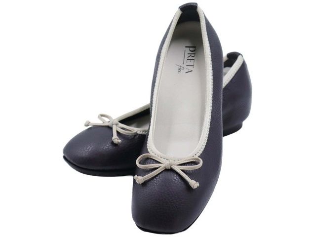 バレエシューズ黒 22.5 PRETA flex 日本製 牛革 イタリアンレザー 神戸 PRETA FLEX 牛革バレエシューズ 1足 ネイビー