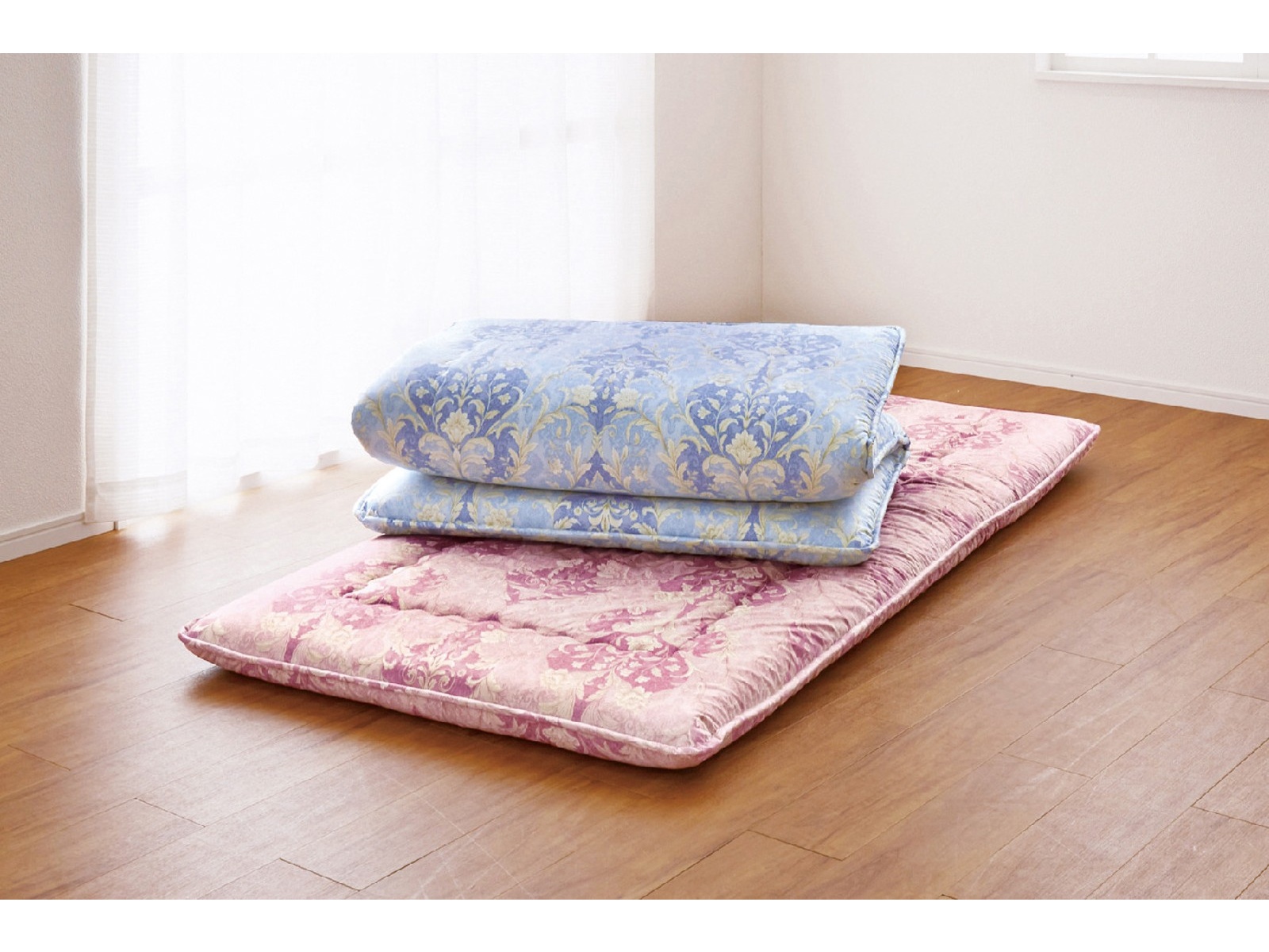 四層ボリューム羊毛混敷ふとん 1枚 ピンク シングルロング