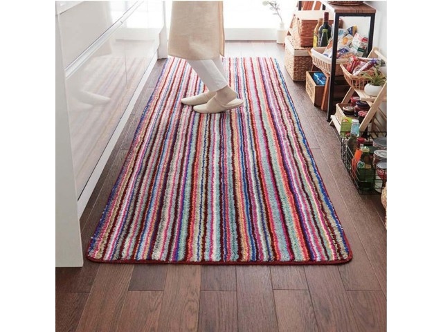 残糸 ジャンボキッチンマットふかふかストライプ 1枚 色おまかせ