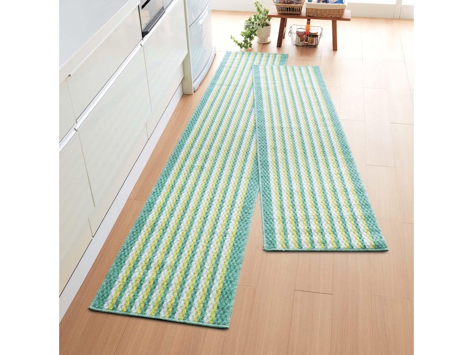 泉州産キッチンマット リップルストライプ 1枚 グリーン 約45×240cm| コープこうべネット