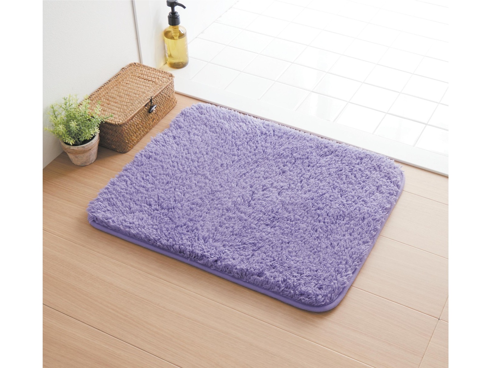ふわふわ吸水バスマット 1枚 ラベンダー 約45×55cm