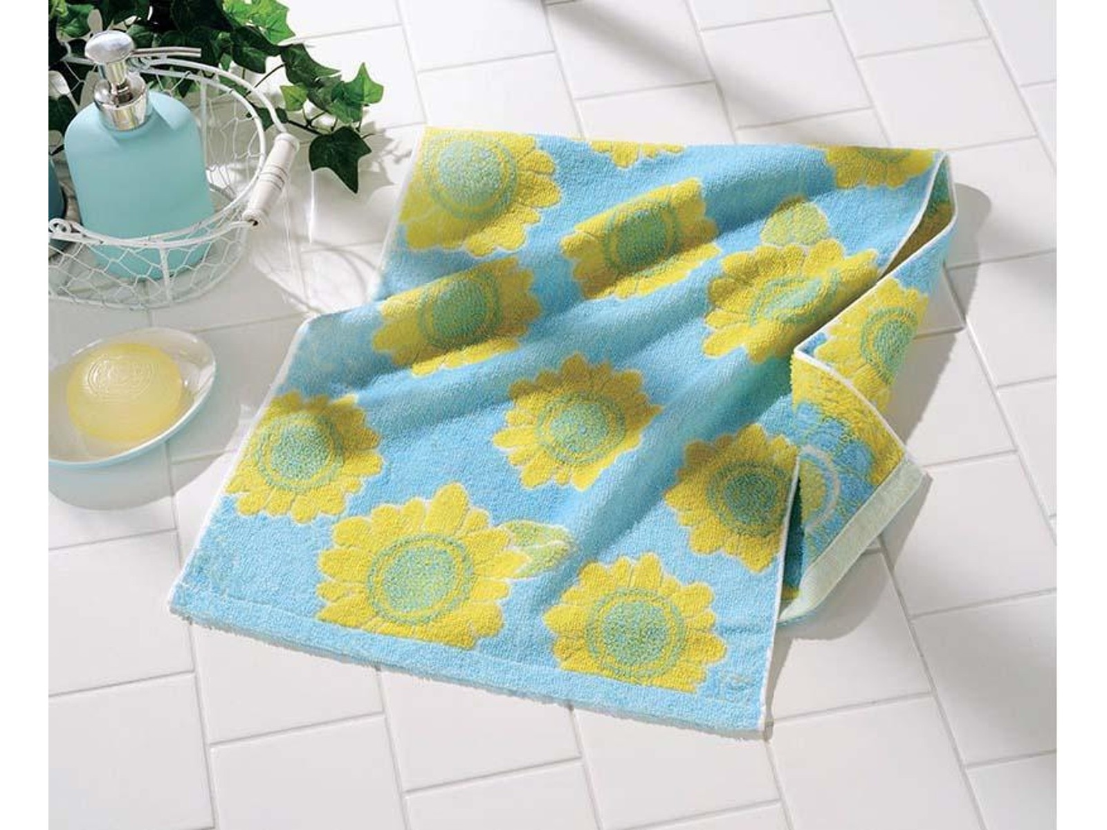 今治タオルブランドフェイスタオル ひまわり 1枚 ブルー 約34