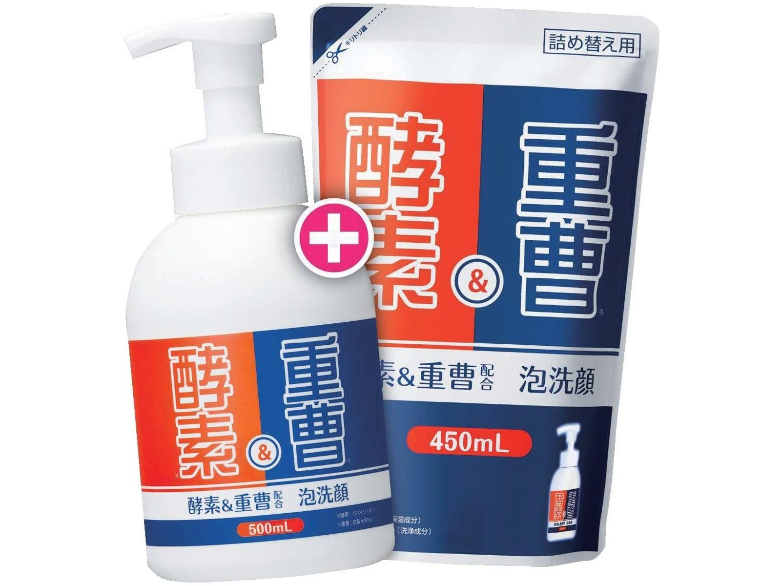 酵素＆重曹配合泡洗顔 ポンプ＋詰め替え用 500ml+450ml| コープこうべ
