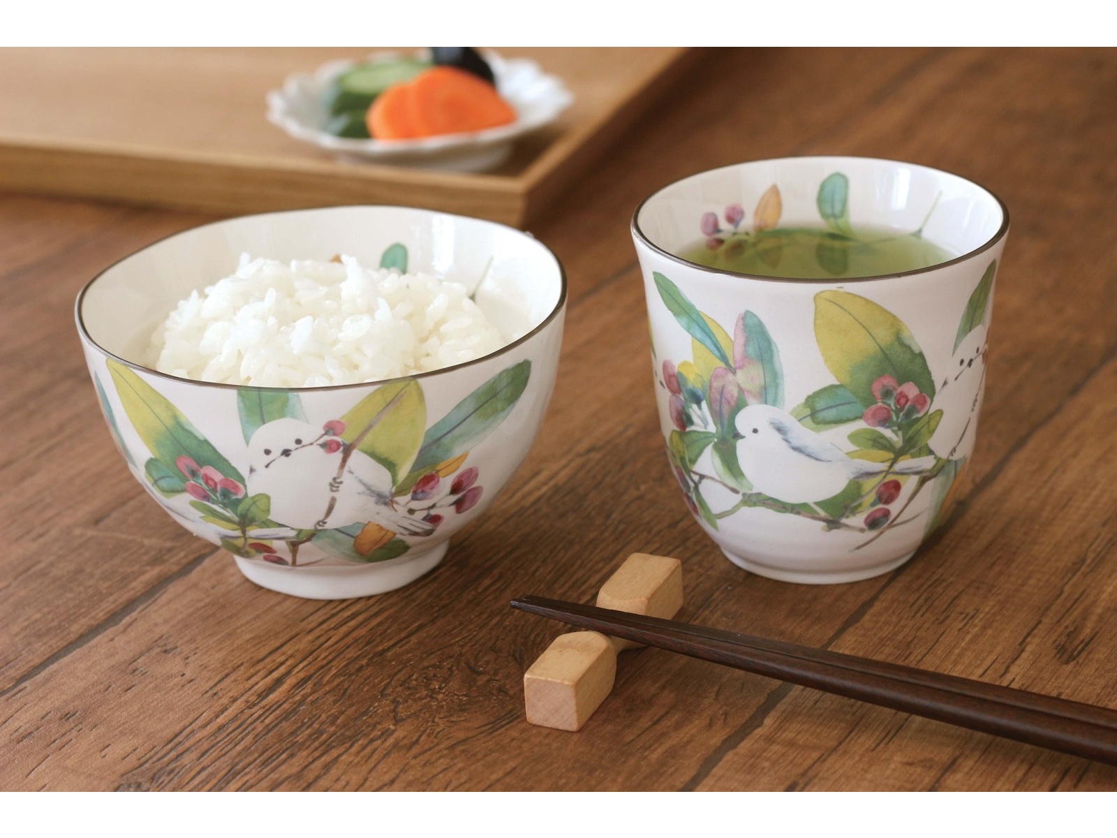 百千鳥 飯碗湯呑セット(シマエナガ) 2種組| コープこうべネット 百千鳥 飯碗湯呑セット(シマエナガ) 2種組| コープこうべネット