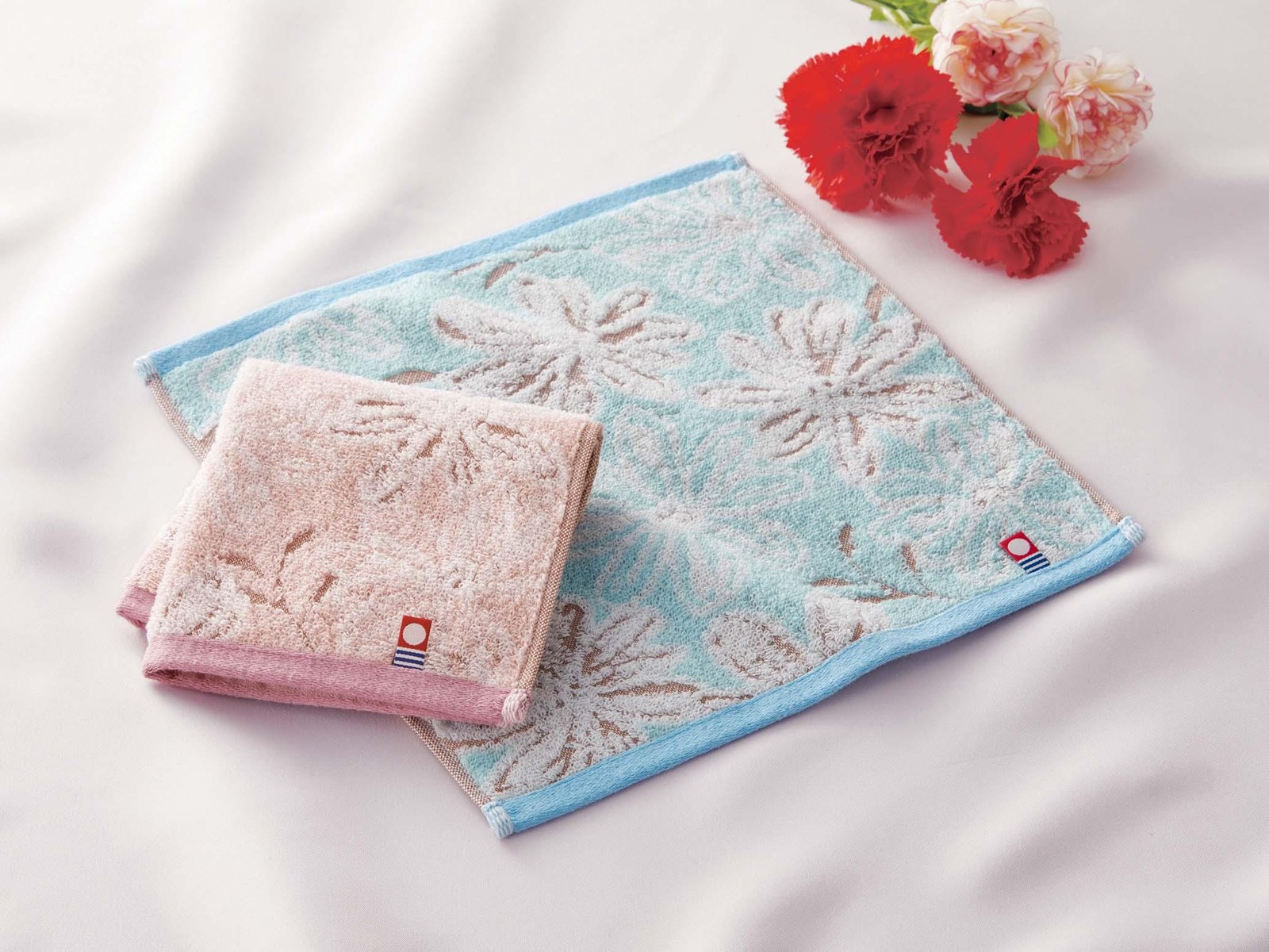 タオルハンカチ 今治メロウフラワー 2色組 ブルー・ピンク 約25x25cm