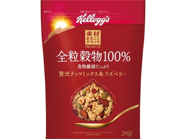 業務用菓子問屋GGxケロッグ　２８０Ｇ 素材まるごとグラノラ全粒穀物１００％ナッツ＆ベリ−×24個 : ケロッグ 素材まるごとグラノラ 全粒穀物100％ 黒豆