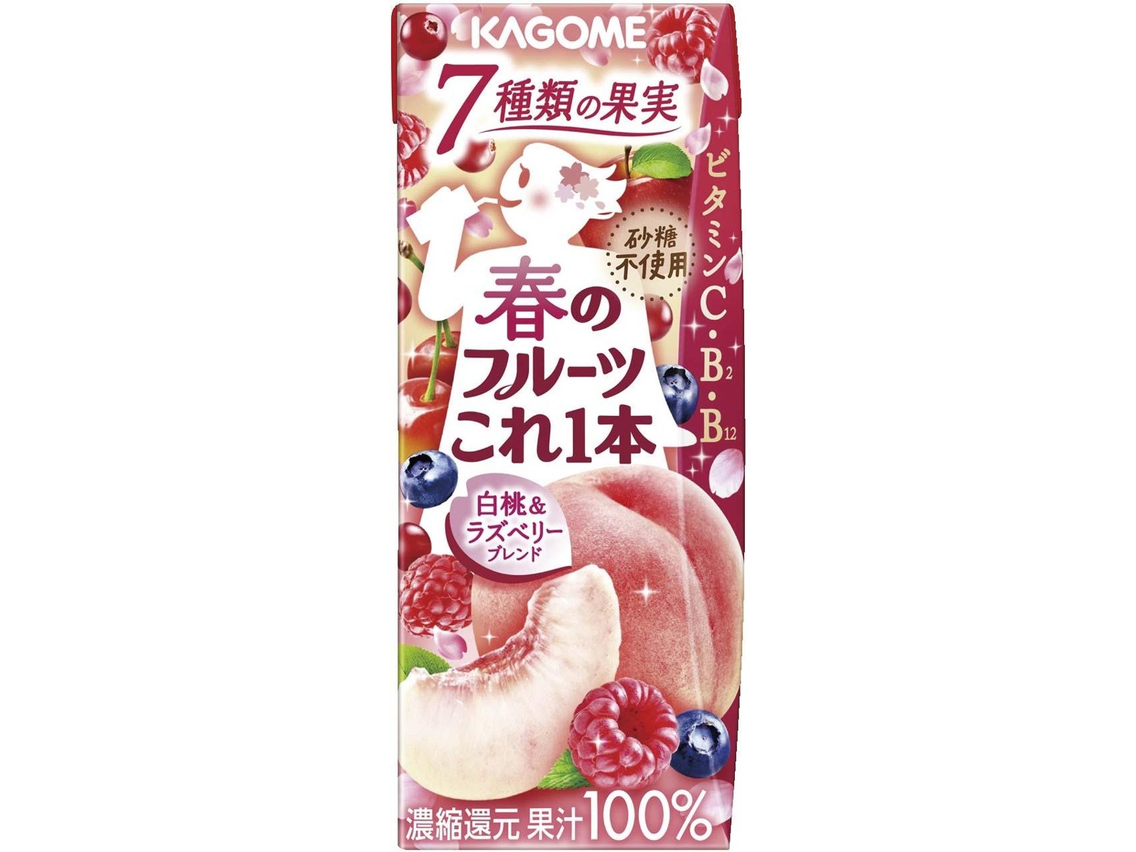 カゴメ 春のフルーツこれ一本白桃＆ラズベリーブレンド 200ml×12