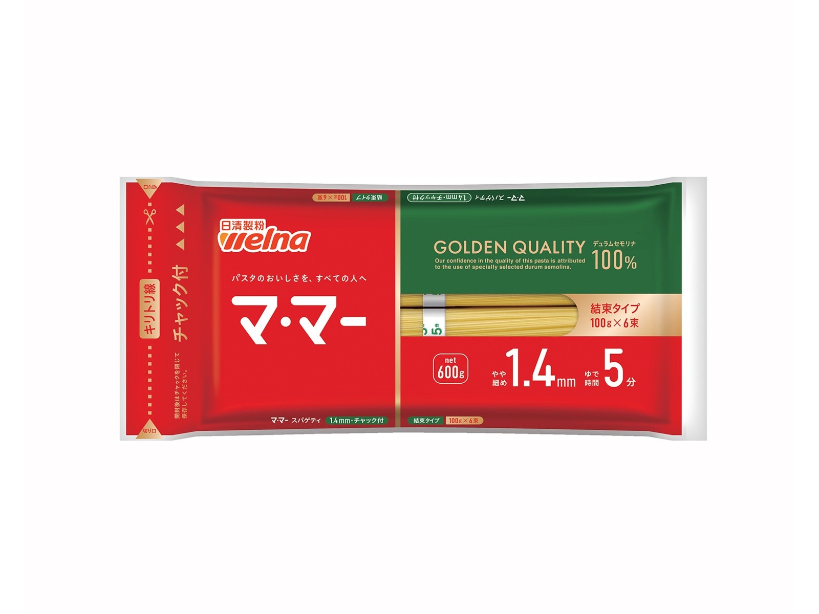 日清製粉ウェルナ マ・マー結束スパゲティ1.4mm 600g（100g×6束
