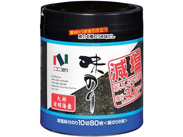 のりこ★ ニコニコのり 有明海産減塩味付のり卓上 10切80枚（板のり8枚分