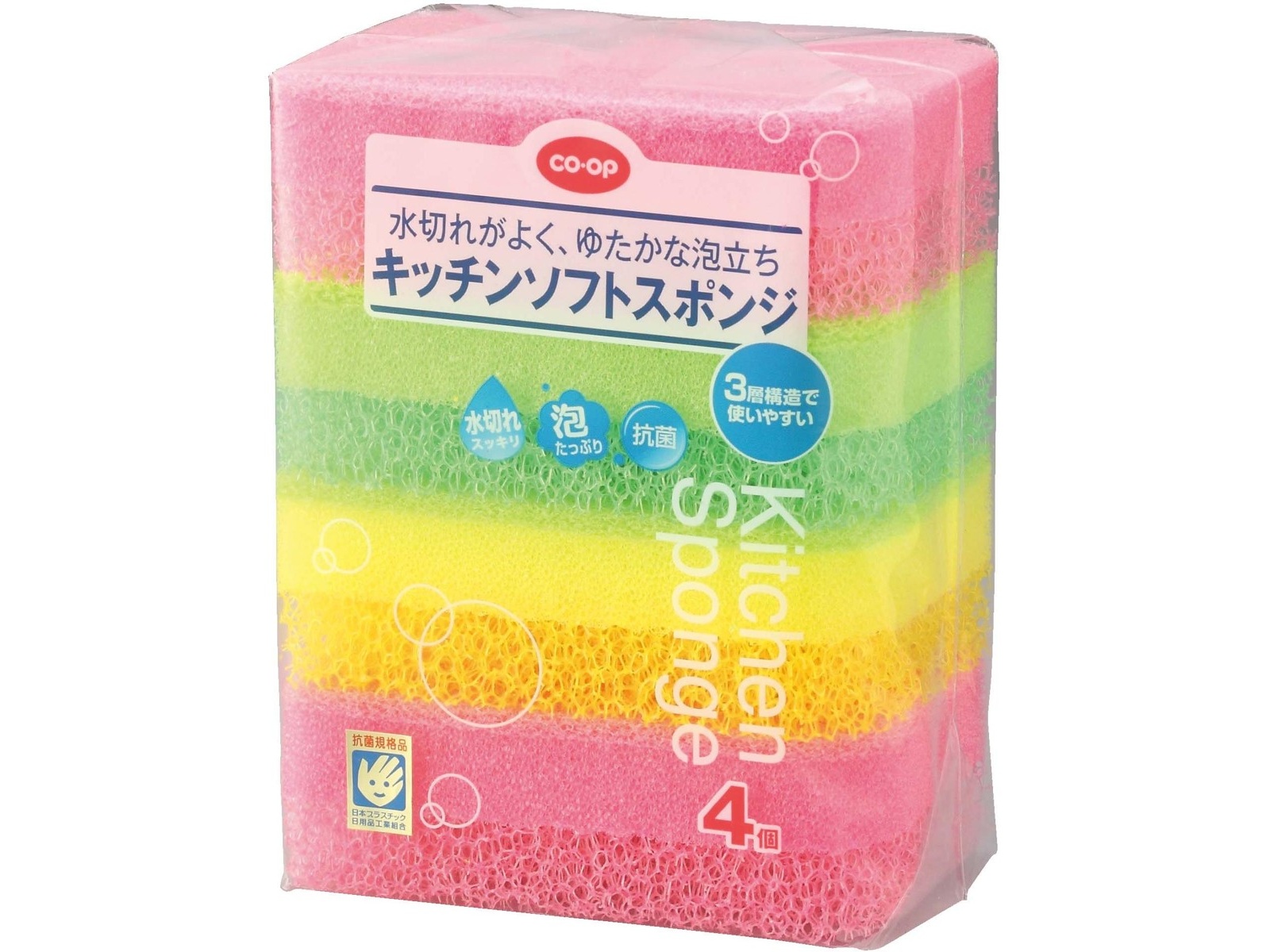CO・OP 水切れがよく、ゆたかな泡立ちキッチンソフトスポンジ 4コ入