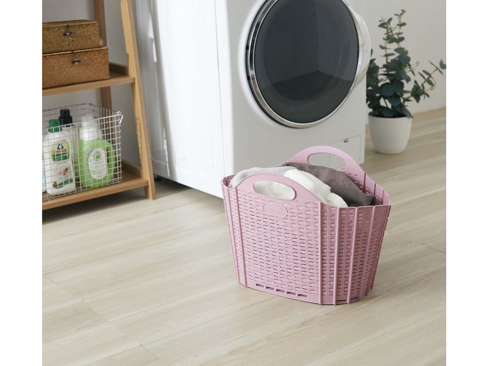 ヴィンテージ ウィッカーバスケット ラタン カゴ パステルピンク お