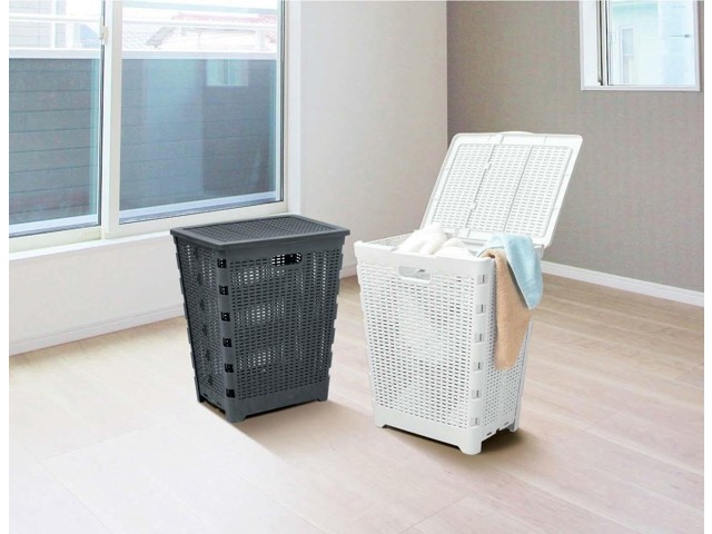 Harsa Studio フタ付たためるランドリーバスケット 1コ ホワイト