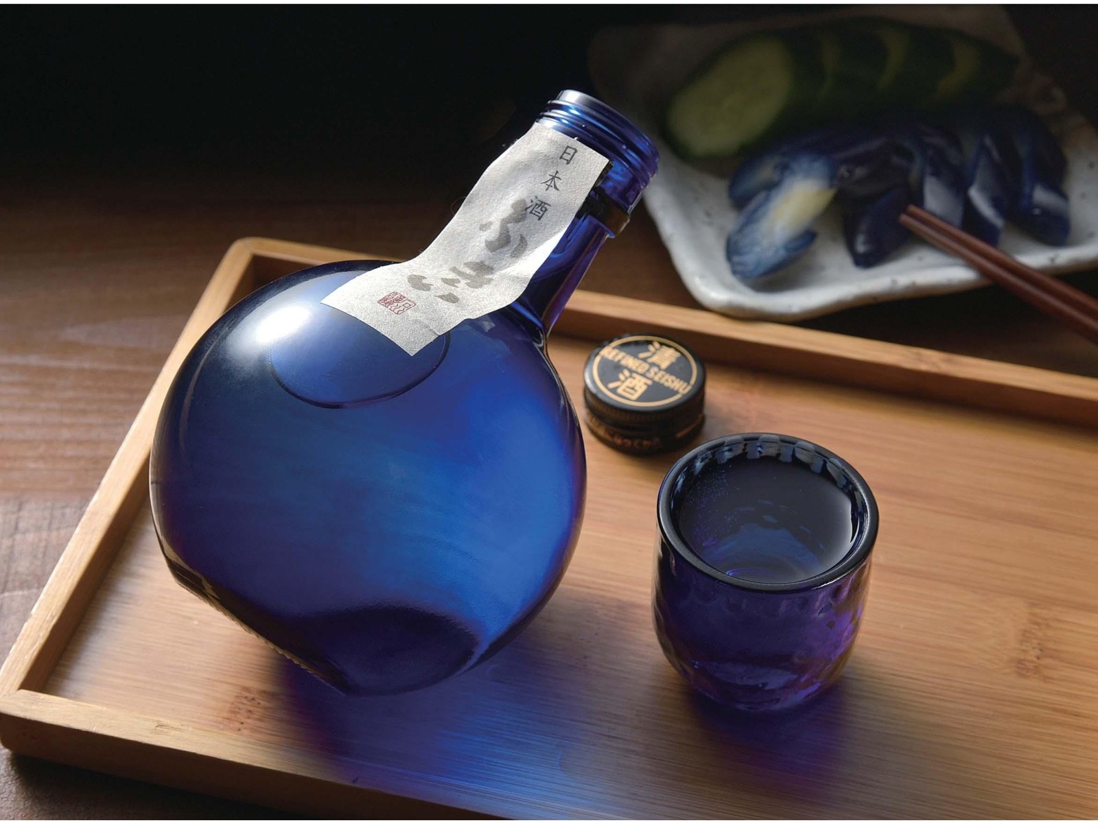 ぷーぱる　　　伊太利屋 石川酒造 ふきい 純米 瑠璃色猪口付きセット 300ml（瓶