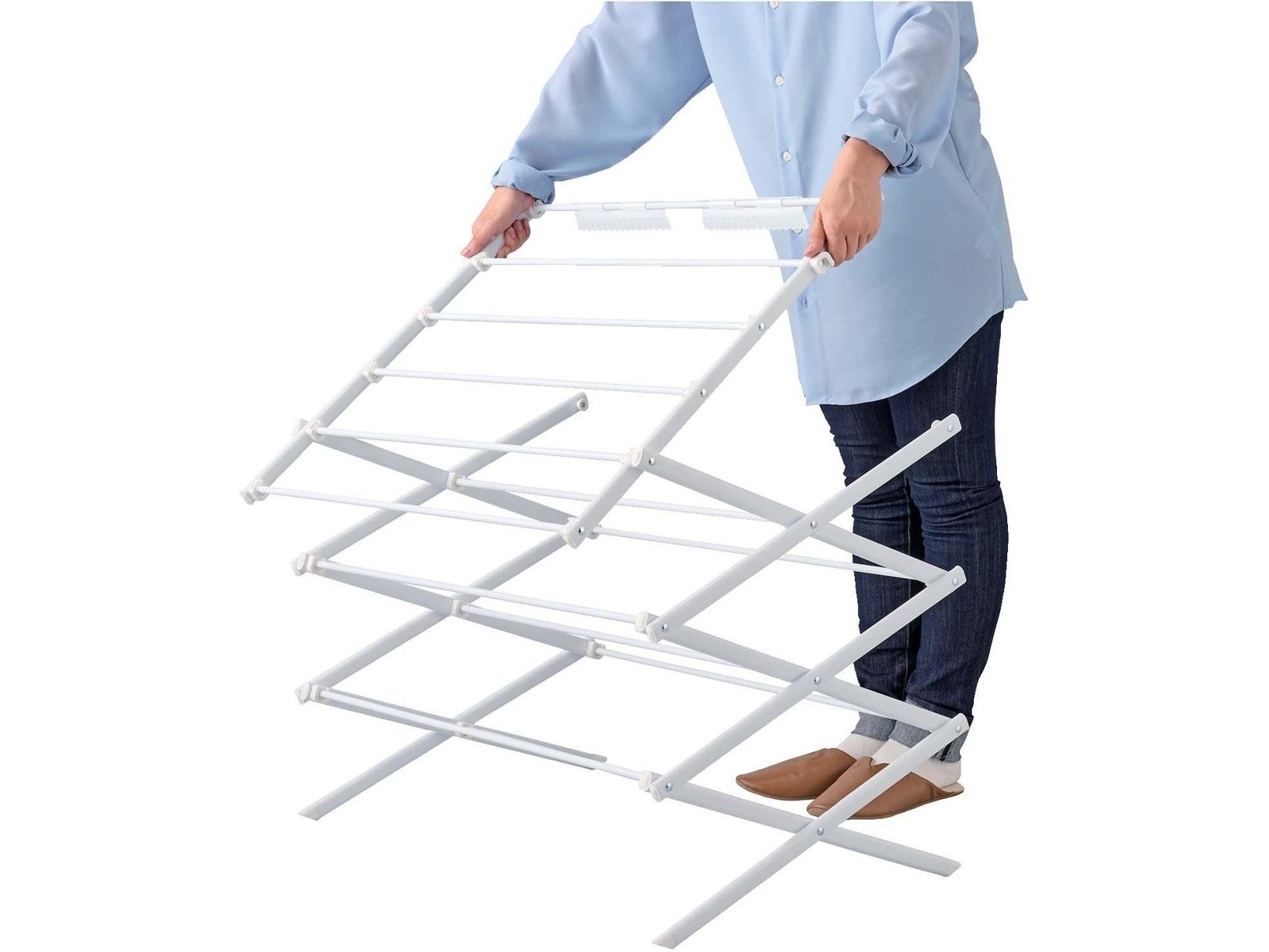 Quick Lock 平干しもできるコンパクトスタンド物干し 1コ ホワイト